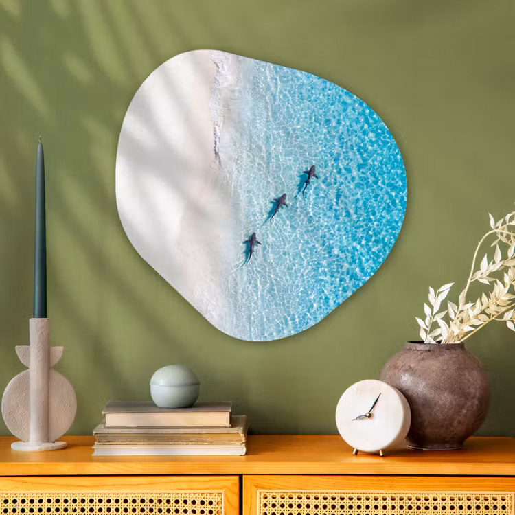 Vis - Oceaan - Strand - Turquoise - Natuur Wandcirkel Organisch Aluminium middel -sfeer2