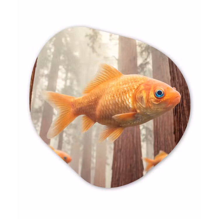 Alu-Dibond-Bild Organische Form - Fisch – Wald – Fantasie - Vis - Bos - Fantasie Wandcirkel Organisch Aluminium middel