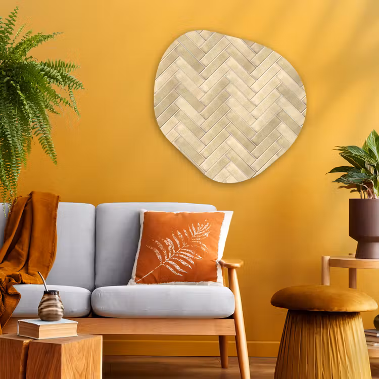 Visgraat - Tegel - Zand Wandcirkel Organisch Aluminium middel 851 -sfeer4