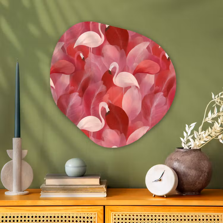 Flamingo - Botanisch - Elegant - Roze - Rood Wandcirkel Organisch Aluminium middel 851 -sfeer2