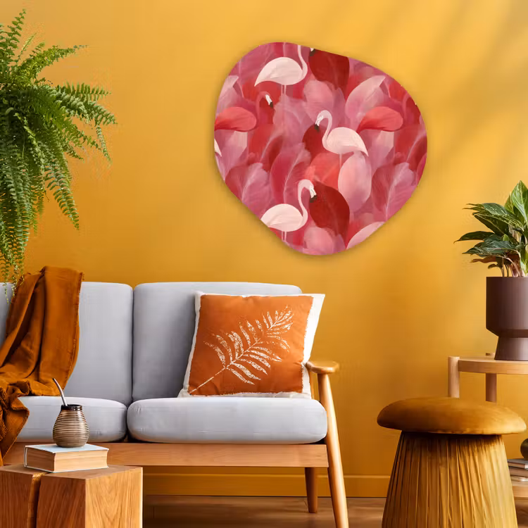 Flamingo - Botanisch - Elegant - Roze - Rood Wandcirkel Organisch Aluminium middel 851 -sfeer4