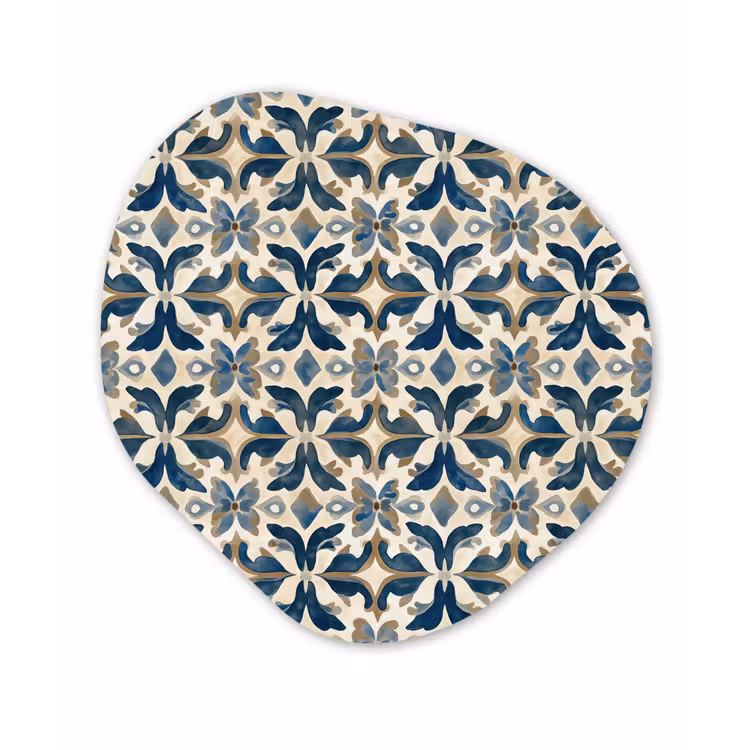 Tegel - Patroon - Blauw - Beige Wandcirkel Organisch Aluminium middel 851 -3d