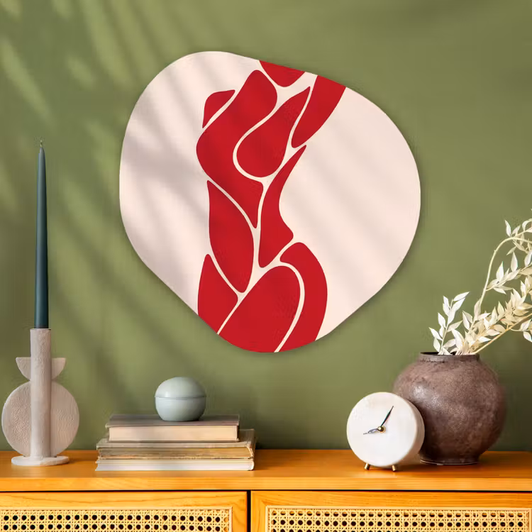 Vrouw - Figuur - Abstract - Modern - Rood Wandcirkel Organisch Aluminium middel -sfeer2