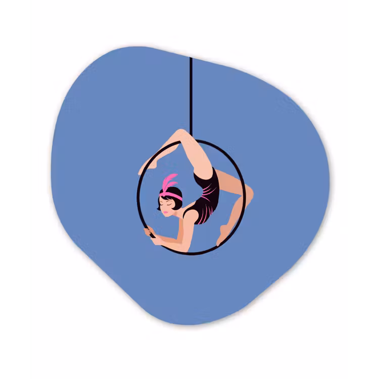 Vrouw - Aerial hoop - Art deco - Illustratie - Blauw Wandcirkel Organisch Aluminium middel -3d