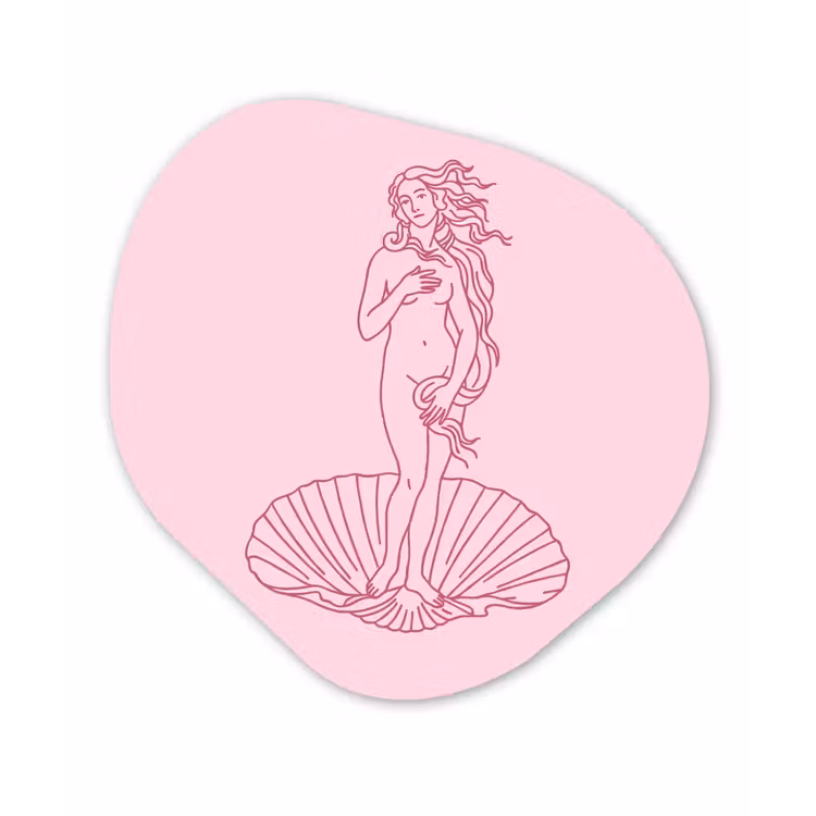 Vrouw - Schelp - Kunst - Lijntekening - Roze Wandcirkel Organisch Aluminium middel -3d