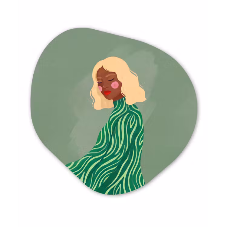 Vrouw - Portret - Illustratie - Modern - Groen Wandcirkel Organisch Aluminium middel -3d