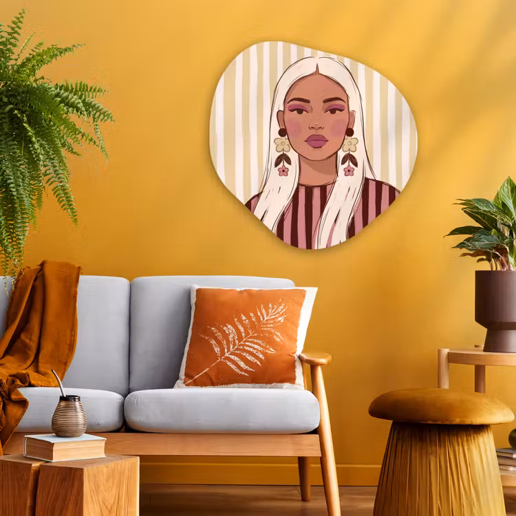 Vrouw - Portret - Illustratie - Modern - Roze Wandcirkel Organisch Aluminium middel -sfeer4