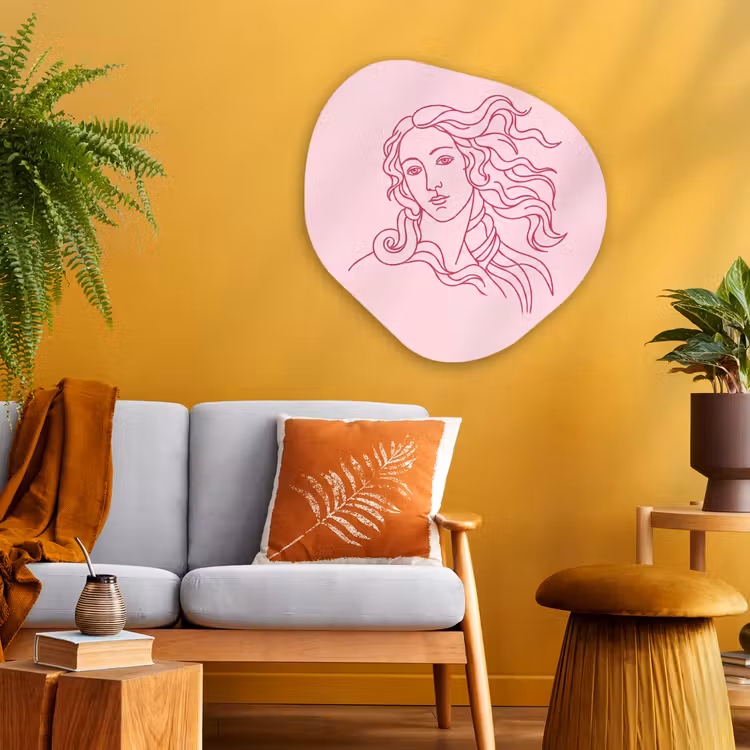 Vrouw - Portret - Klassiek - Line-art - Roze Wandcirkel Organisch Aluminium middel -sfeer4