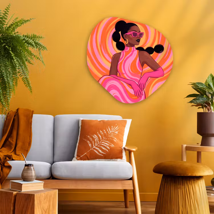 Vrouw - Portret - Kunst - Abstract - Roze Wandcirkel Organisch Aluminium middel -sfeer4