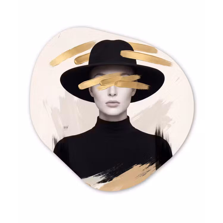 Vrouw - Portret - Modern - Goud - Kunst Wandcirkel Organisch Aluminium middel -3d