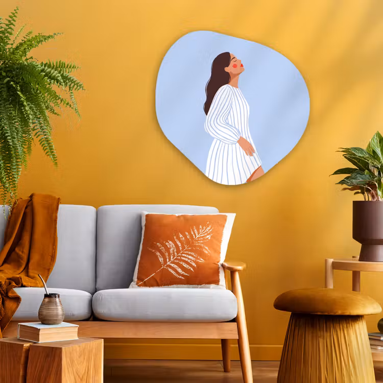 Vrouw - Profiel - Rust - Modern - Illustratie Wandcirkel Organisch Aluminium middel -sfeer4