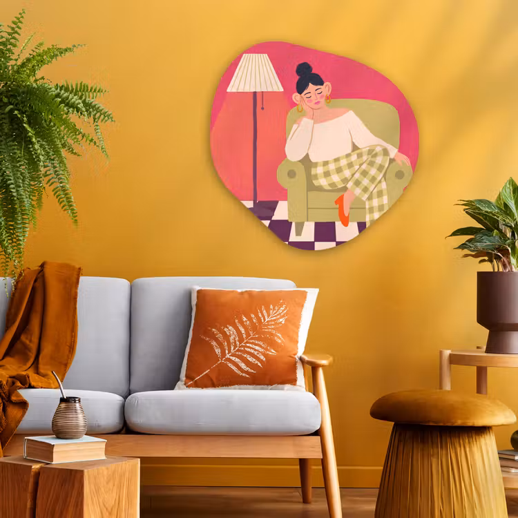 Vrouw - Rust - Interieur - Modern - Kunst Wandcirkel Organisch Aluminium middel -sfeer4
