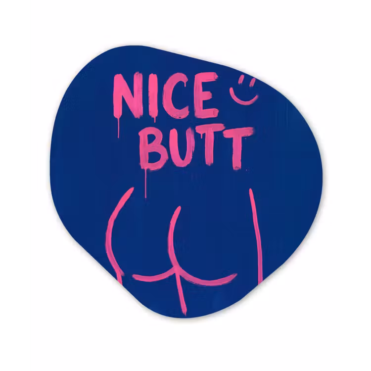 Brutaal - Grappig - Blauw Wandcirkel Organisch Aluminium middel -3d