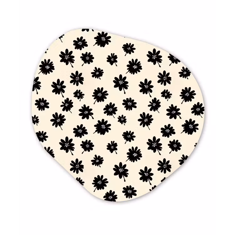 Madeliefjes - Grafisch - Zwart - Beige Wandcirkel Organisch Aluminium middel 851 -3d