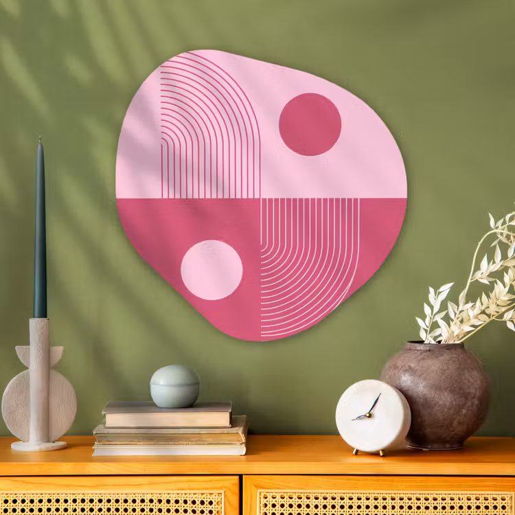 Geometrie - Patroon - Abstract - Roze - Modern Wandcirkel Organisch Aluminium middel -sfeer2