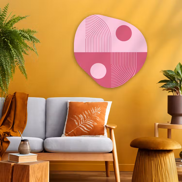 Geometrie - Patroon - Abstract - Roze - Modern Wandcirkel Organisch Aluminium middel -sfeer4