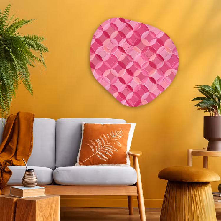 Geometrisch - Mozaïek - Modern - Roze Wandcirkel Organisch Aluminium middel 851 -sfeer4