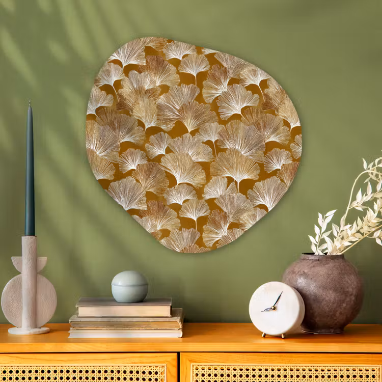 Ginkgo - Bladeren - Goud Wandcirkel Organisch Aluminium middel 851 -sfeer2