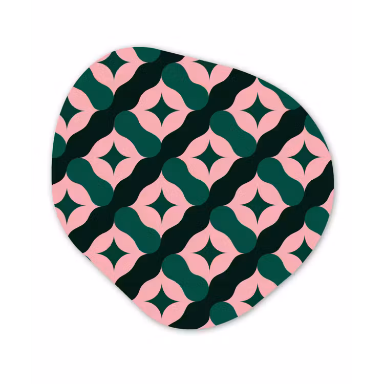 Groen - Roze - Retro - Sterren Wandcirkel Organisch Aluminium middel 851 -3d