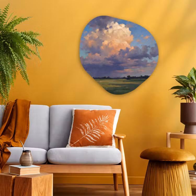 Lucht - Wolken - Landschap - Modern - Oranje Wandcirkel Organisch Aluminium middel -sfeer4