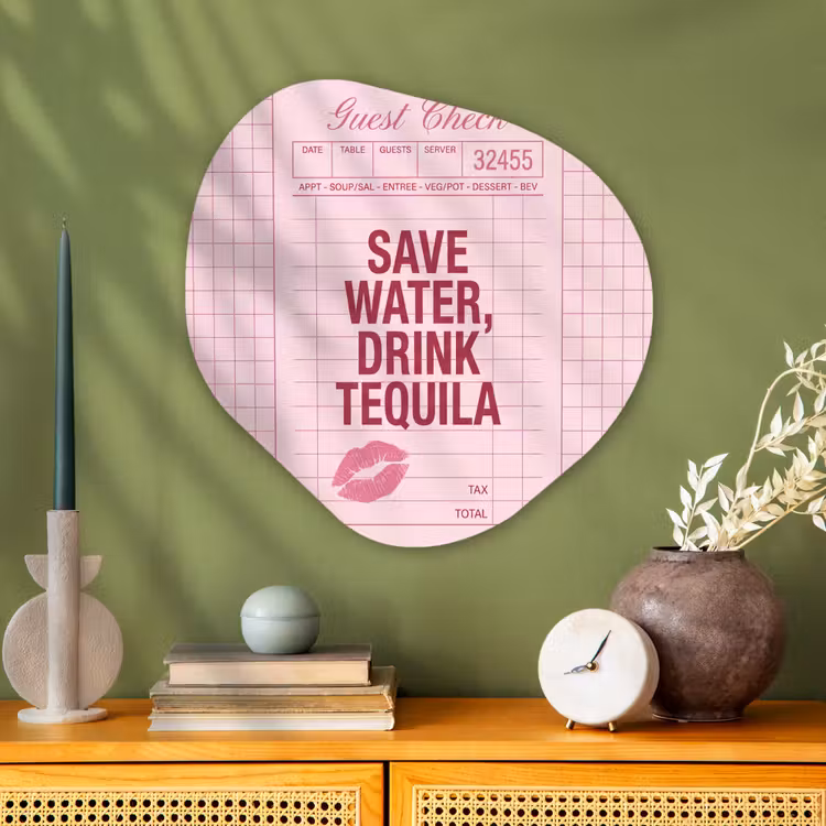 Humor - Drank - Tekst - Roze Wandcirkel Organisch Aluminium middel -sfeer2