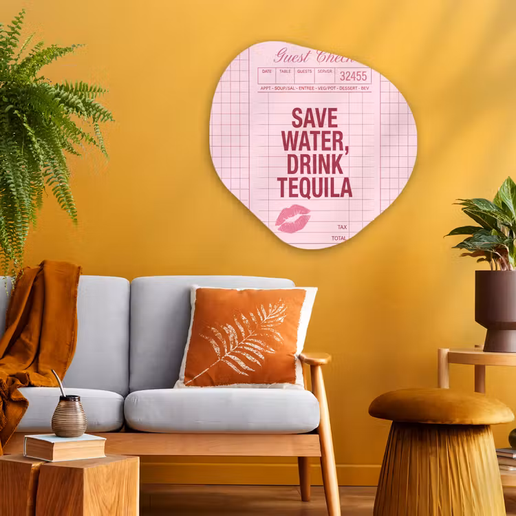 Humor - Drank - Tekst - Roze Wandcirkel Organisch Aluminium middel -sfeer4