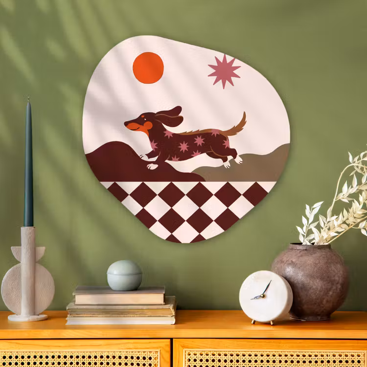 Hond - Abstract - Dieren - Modern - Bruin Wandcirkel Organisch Aluminium middel -sfeer2