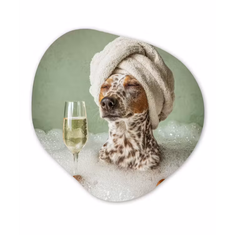 Hond - Bad - Champagne - Handdoek Wandcirkel Organisch Aluminium middel -3d