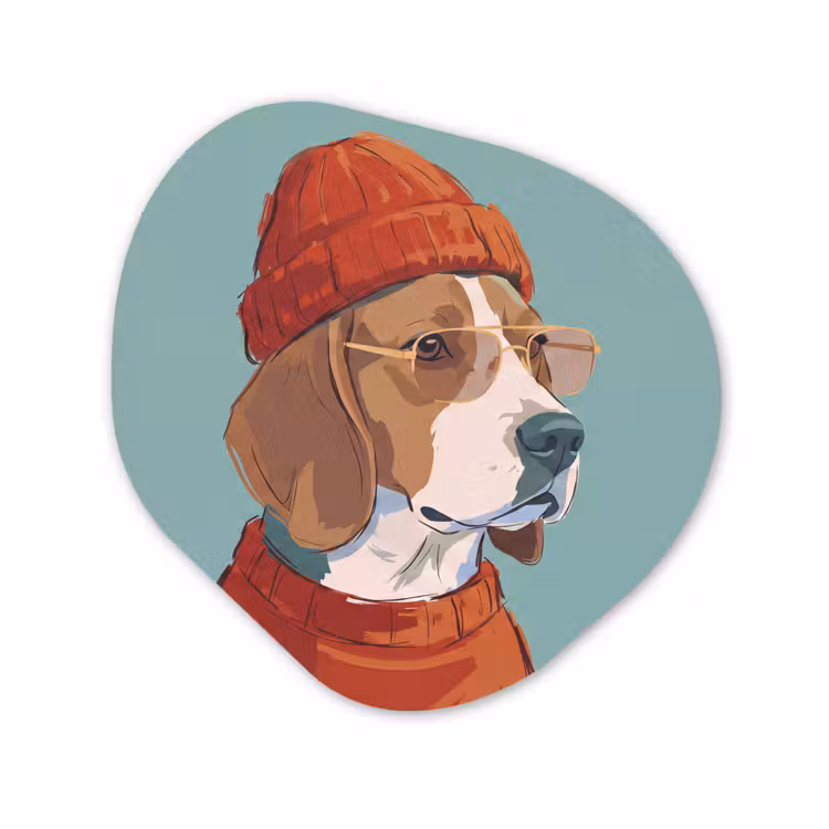 Hond - Beanie - Zonnebril - Dieren - Modern Wandcirkel Organisch Aluminium middel -3d