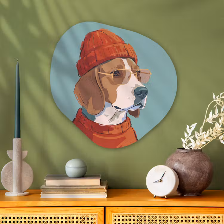 Hond - Beanie - Zonnebril - Dieren - Modern Wandcirkel Organisch Aluminium middel -sfeer2