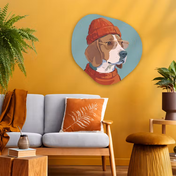 Hond - Beanie - Zonnebril - Dieren - Modern Wandcirkel Organisch Aluminium middel -sfeer4