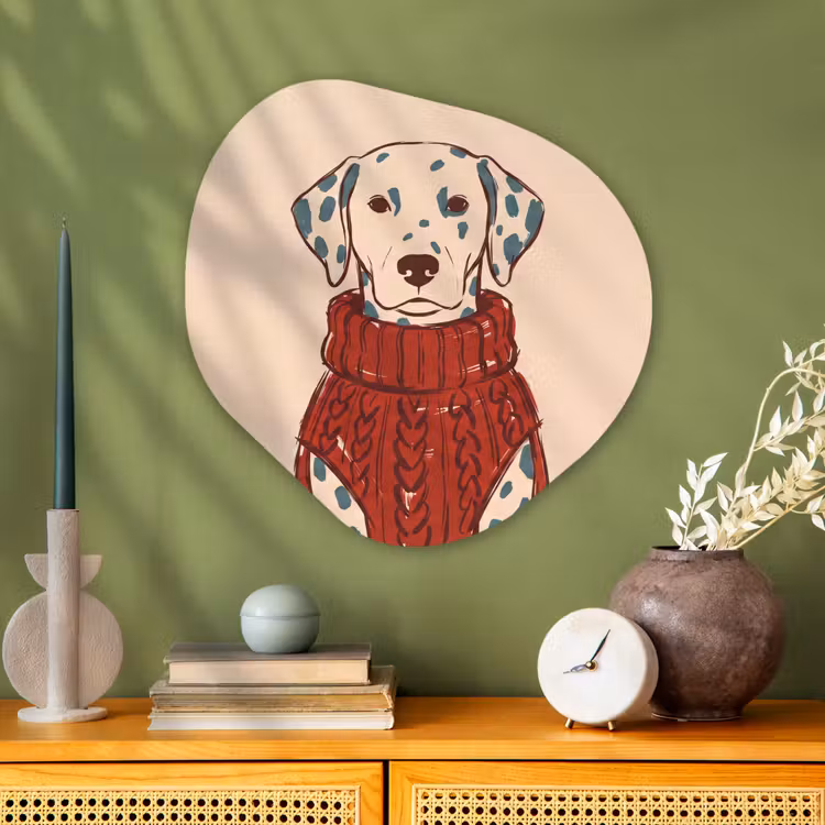 Hond - Trui - Winter - Dieren - Rood Wandcirkel Organisch Aluminium middel -sfeer2