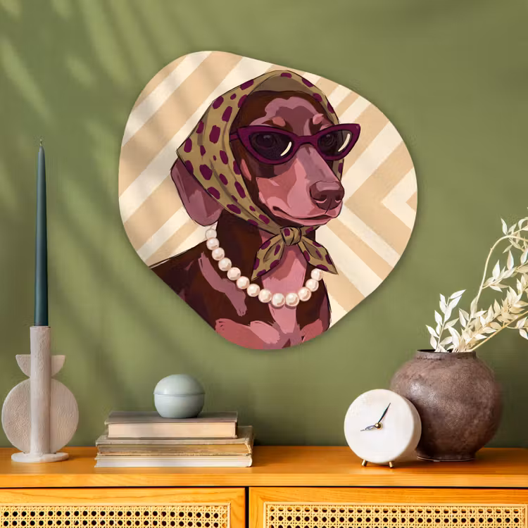 Hond - Zonnebril - Hoofddoek - Dieren - Modern Wandcirkel Organisch Aluminium middel -sfeer2