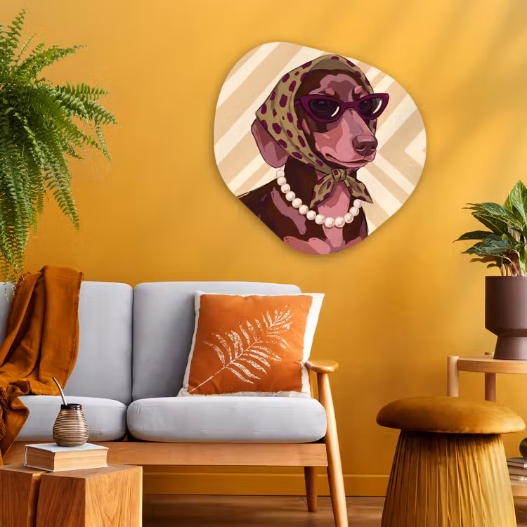 Hond - Zonnebril - Hoofddoek - Dieren - Modern Wandcirkel Organisch Aluminium middel -sfeer4