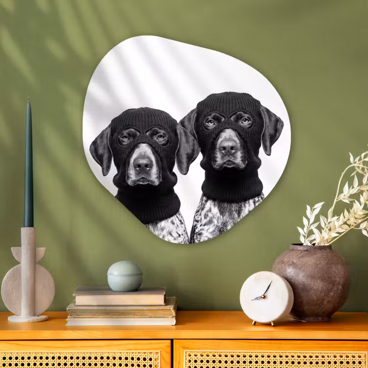 Honden - Bivakmuts - Zwart - wit Wandcirkel Organisch Aluminium middel -sfeer2