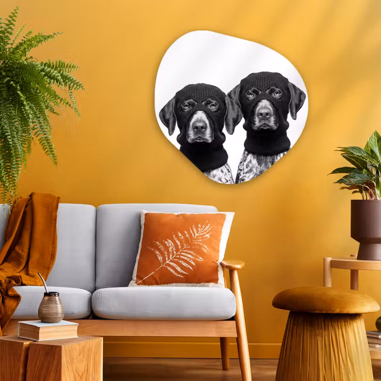 Honden - Bivakmuts - Zwart - wit Wandcirkel Organisch Aluminium middel -sfeer4