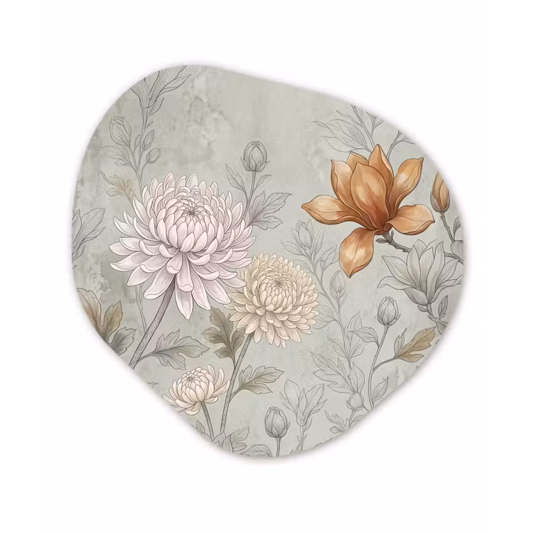 Illustratie - Bloemen - Groen Wandcirkel Organisch Aluminium middel -3d