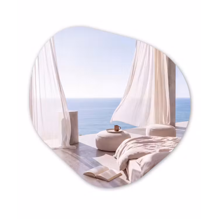 Interieur - Zeezicht - Modern - Rust - Beige Wandcirkel Organisch Aluminium middel -3d