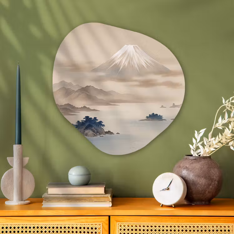 Japans - Landschap - Beige Wandcirkel Organisch Aluminium middel -sfeer2