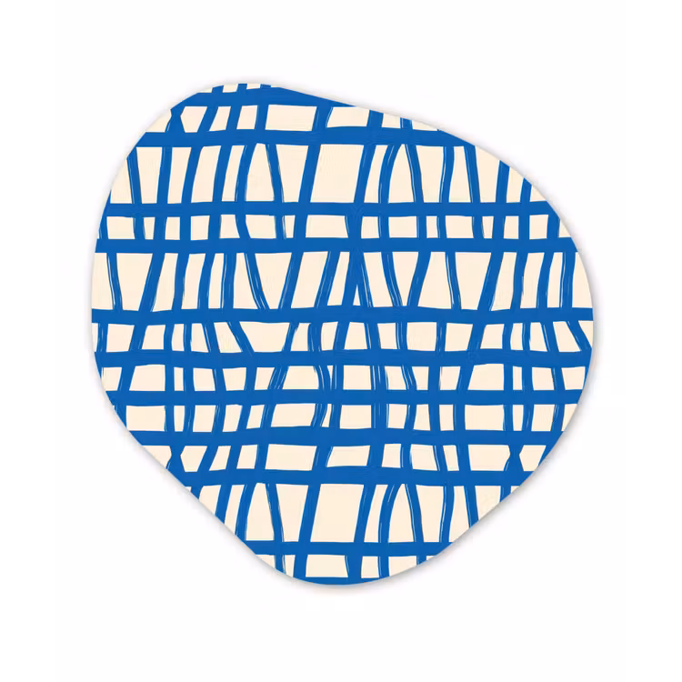 Ruitpatroon - Blauw - Crème Wandcirkel Organisch Aluminium middel 851 -3d