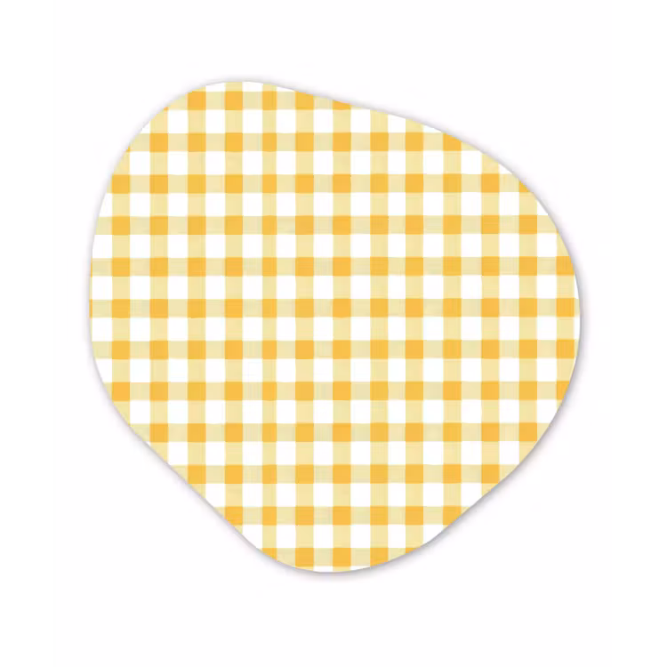 Ruit - Gingham - Klassiek - Geel en Wit Wandcirkel Organisch Aluminium middel 851 -3d