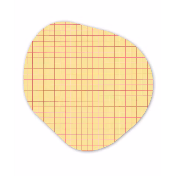 Ruitjes - Grid - Minimalistisch - Geel - Roze Wandcirkel Organisch Aluminium middel 851 -3d