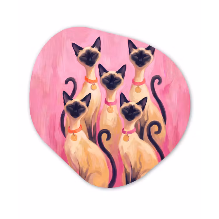 Kat - Groep - Dieren - Modern - Roze Wandcirkel Organisch Aluminium middel -3d