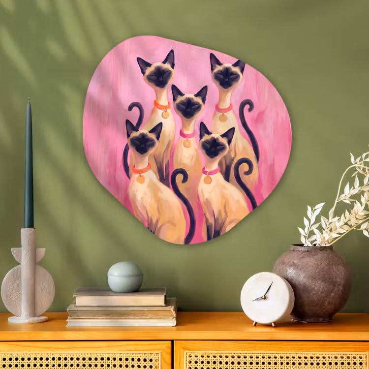 Kat - Groep - Dieren - Modern - Roze Wandcirkel Organisch Aluminium middel -sfeer2