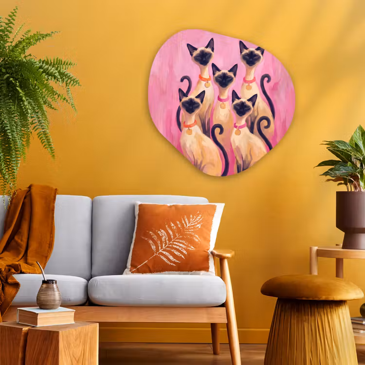 Kat - Groep - Dieren - Modern - Roze Wandcirkel Organisch Aluminium middel -sfeer4