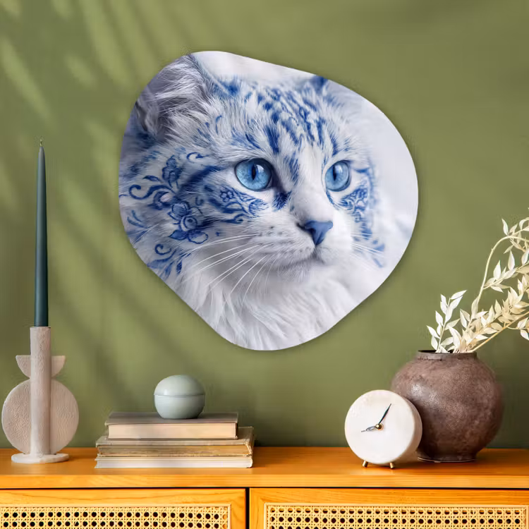 Kat - Patroon - Blauw Wandcirkel Organisch Aluminium middel -sfeer2