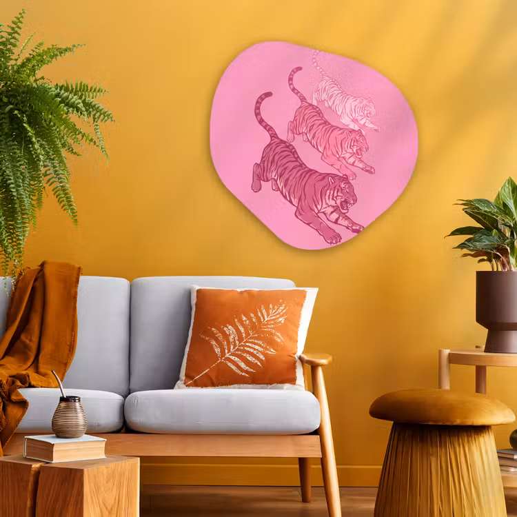 Kat - Springend - Dieren - Roze - Modern Wandcirkel Organisch Aluminium middel -sfeer4