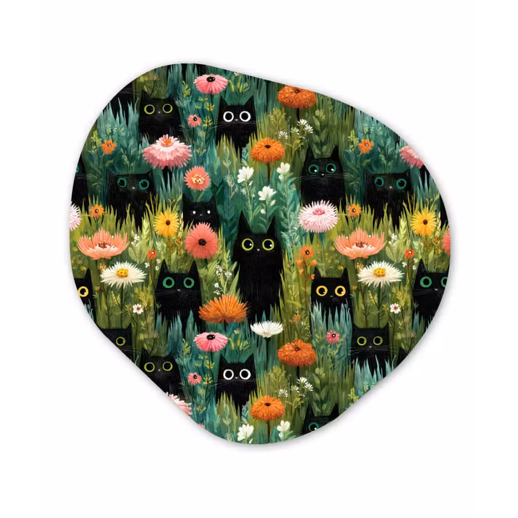 Katten - Bloemen - Kleurrijk Wandcirkel Organisch Aluminium middel 851 -3d