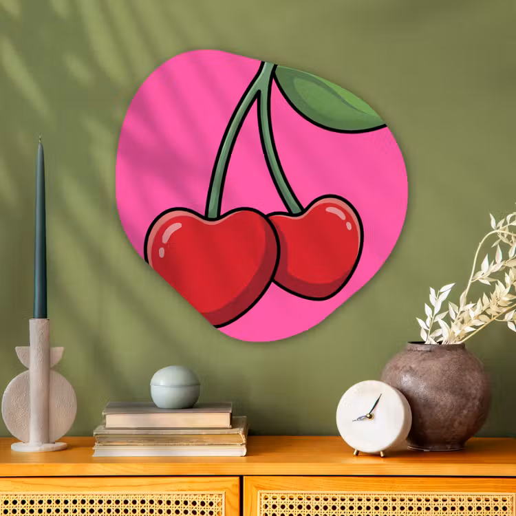 Kers - Roze - Fruit Wandcirkel Organisch Aluminium middel -sfeer2