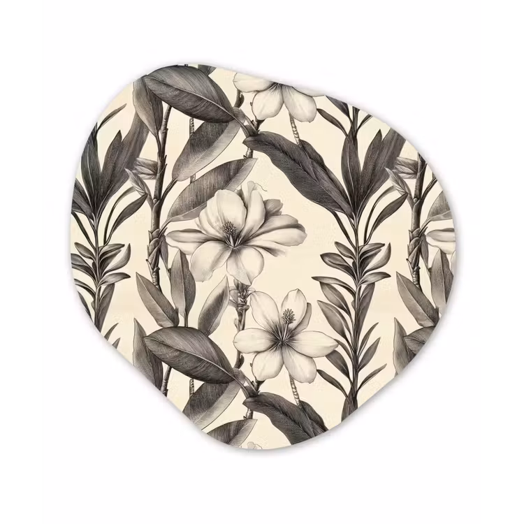 Klassiek - Botanisch - Zwart - Beige Wandcirkel Organisch Aluminium middel 851 -3d